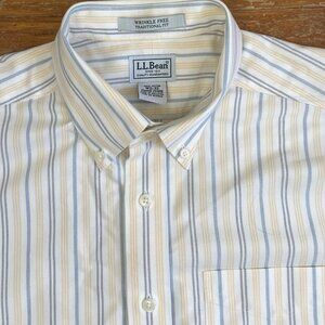LL Bean Mens Shirt Size XL 17 NEW Striped 100% Cotton Blue/Green Oxford  Brand: